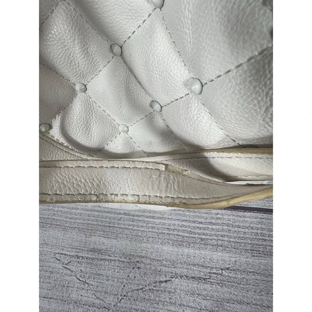 Big Buddha Quilted Studded Hobo Shoulder‎ Bag White With Gold Tone Chain Links